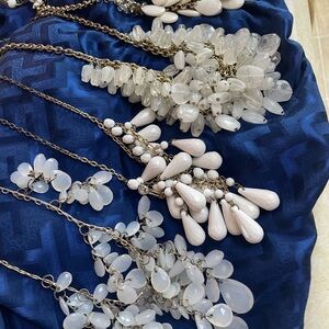Lot of 7 white/clear, classic vintage plastic bead necklaces variety of lengths